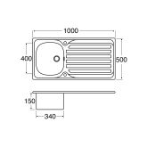 CDA KA21SS SS single bowl sink, reversible, fits 450mm base 