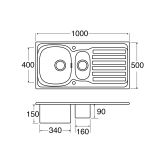 CDA KA22SS SS one and half bowl sink, reversible, fits 600mm base 