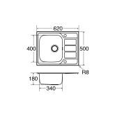 CDA KA55SS SS single bowl sink with mini drainer, reversible, fits 450mm base 
