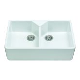 CDA KC12WH Ceramic Belfast style double bowl sink, fireclay construction