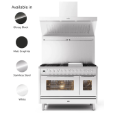 Roma 120cm Twin 90 / 30 4 Gas Burners, Fry Top & 2 Zone Induction Black Gloss