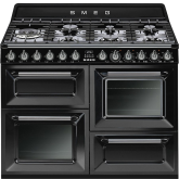 Smeg TR4110BL1 110cm Dual Fuel Rangecooker with Triple Oven and Gas Hob - Black