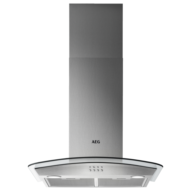 AEG DTB3653M 
60cm Curved Glass Wall Chimney Hood, Mechanical Push Buttons, LED Lighting, 3 Speeds, 
