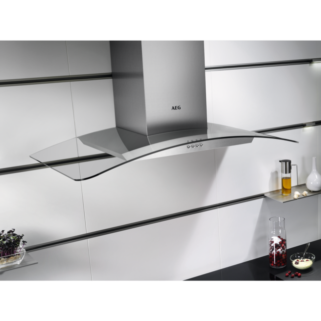 AEG DTB3953M 
90cm Curved Glass Wall Chimney Hood, Mechanical Push Buttons, LED Lighting, 3 Speeds, 