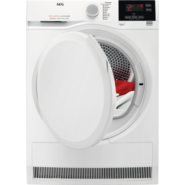 AEG T7DBG840N 
Tumble dryer. 7000 Series, SensiDry technology. 8kg capacity, Easy iron, Bed linen a