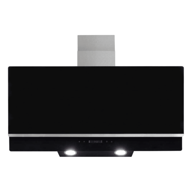 Amica AEA90BL 90cm angled extractor, 3 speeds, LED light, TC, timer, black glass