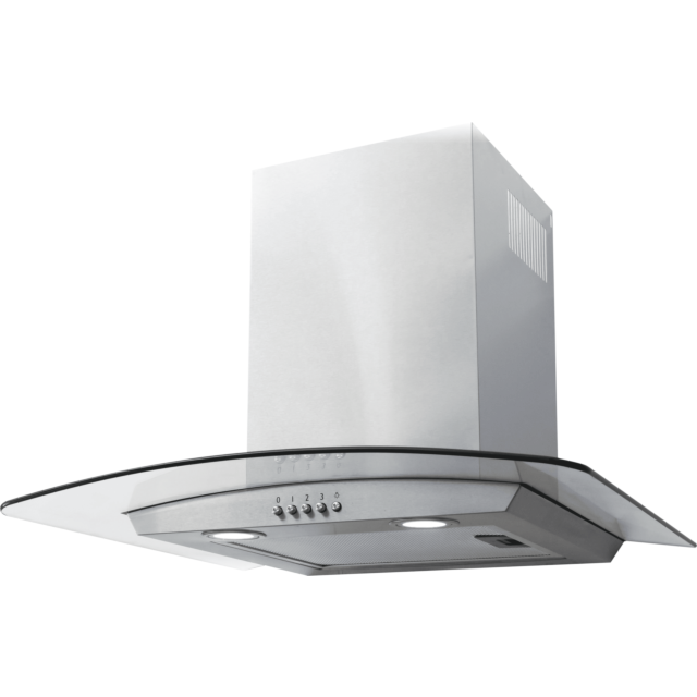Amica AEC60SS 60cm curved glass extractor, push button control, LED lighting stainless steel