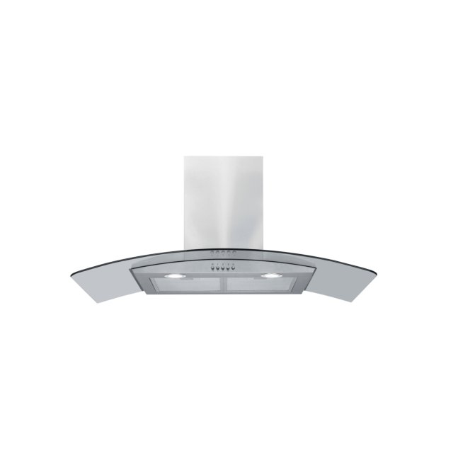 Amica AEC90SS 90cm curved glass extractor, push button control, LED lighting stainless steel