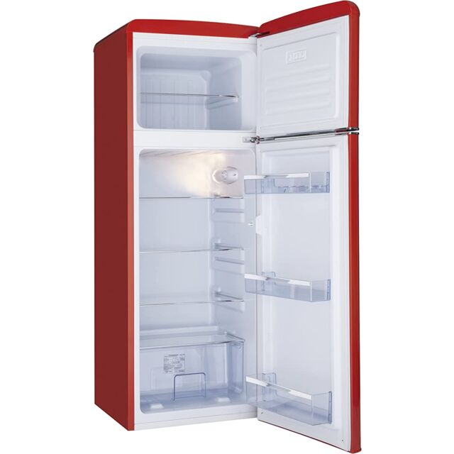 Amica FDR2213R Red retro 144cm ff,3 glass shelves, top mount freezer, fr164ltr, fz44ltr
