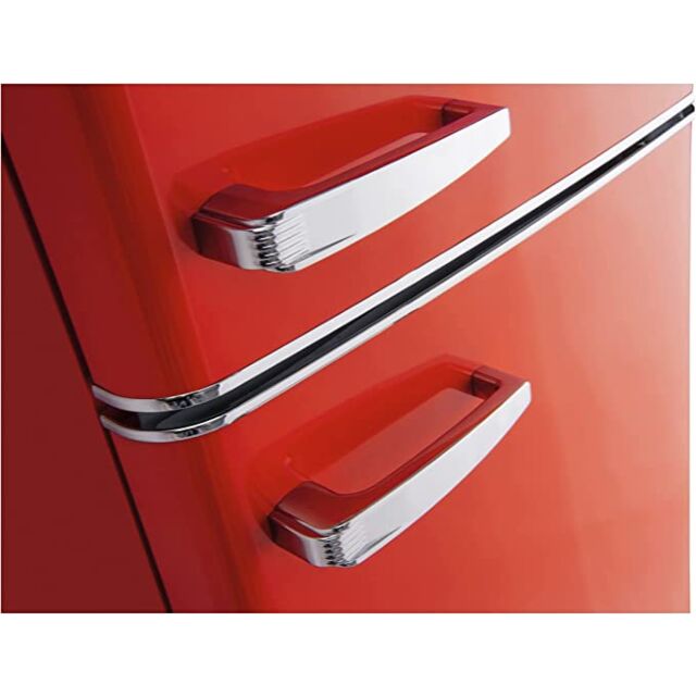 Amica FDR2213R Red retro 144cm ff,3 glass shelves, top mount freezer, fr164ltr, fz44ltr