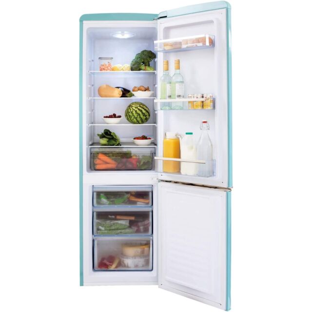 Amica FKR29653DEB Blue retro 181cm fridge freezer, 4 glass shelves, fr 181ltr, fr 63ltr