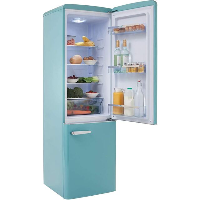 Amica FKR29653DEB Blue retro 181cm fridge freezer, 4 glass shelves, fr 181ltr, fr 63ltr