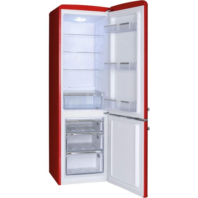 Amica FKR29653R Red retro 181cm fridge freezer, 4 glass shelves, fr 181ltr, fr 63ltr