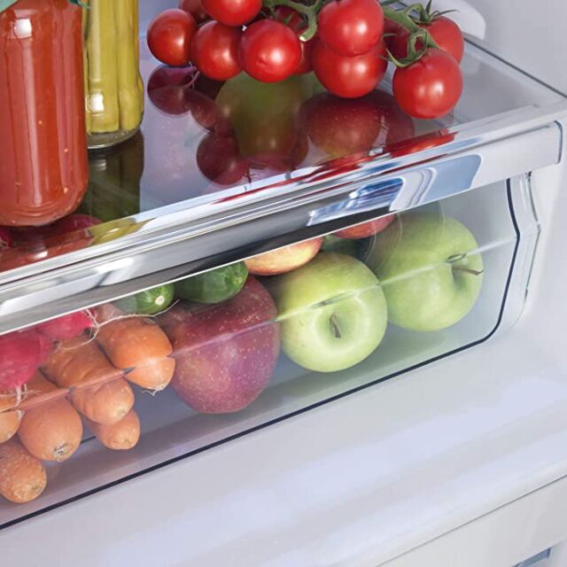 Amica FKR29653R Red retro 181cm fridge freezer, 4 glass shelves, fr 181ltr, fr 63ltr