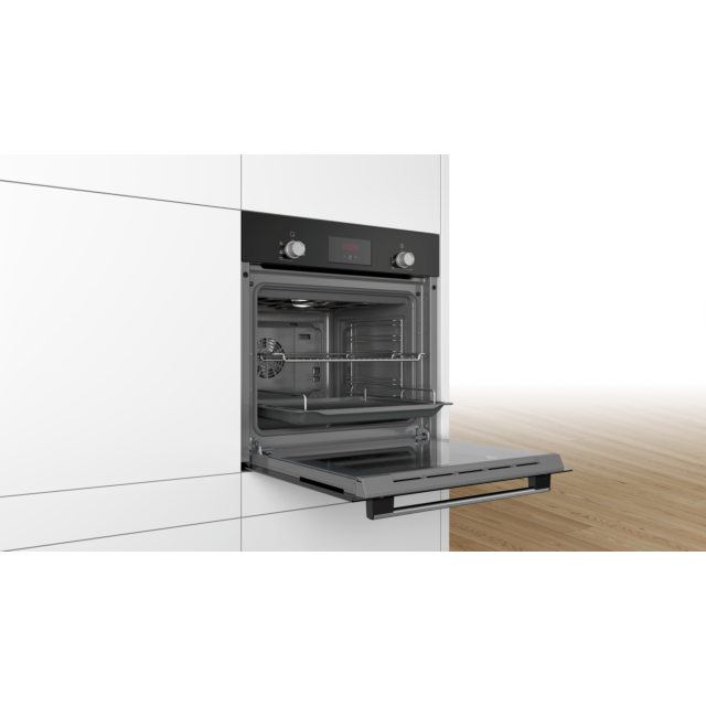 Bosch HHF113BA0B 59.4Cm Serie 2 Black Built In Electric Single Oven With 3D Hot Air, Child Lock And 