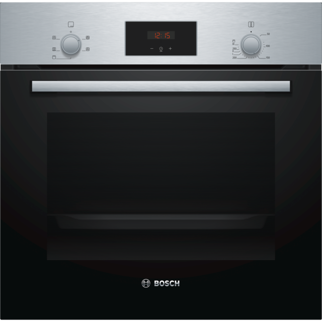 Bosch HHF113BR0B 59.4Cm Serie 2 Stainless Steel Built In Electric Single Oven With 3D Hot Air, Child