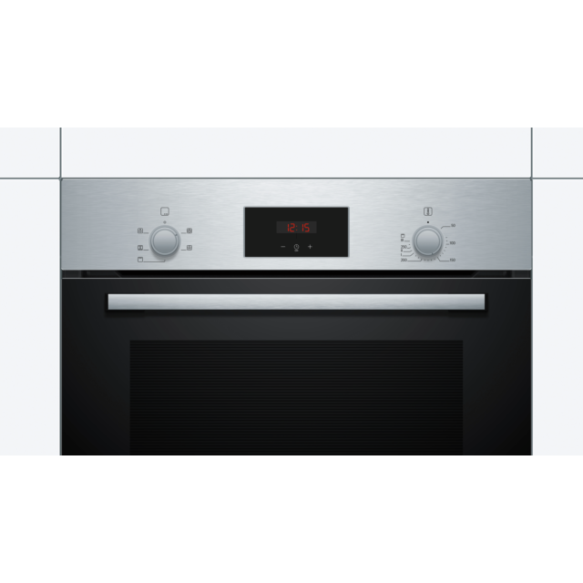 Bosch HHF113BR0B 59.4Cm Serie 2 Stainless Steel Built In Electric Single Oven With 3D Hot Air, Child