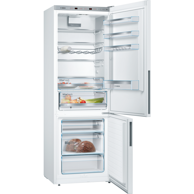 Bosch KGE49AWCAG 201x70, LowFrost fridge freezer, VitaFresh, LED light, Chrome bottle rack, Integrat