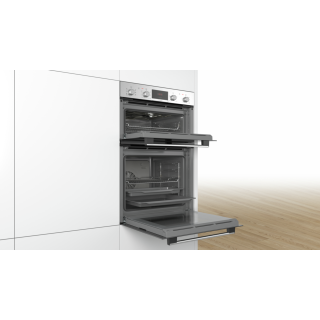 Bosch MBS533BS0B 59.4Cm Serie 4 Stainless Steel Built In Electric Double Oven With 3D Hot Air, Ecocl