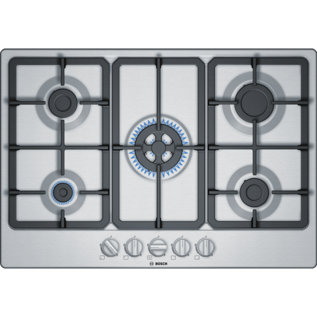 Bosch PGQ7B5B90 75cm, 5 burners, 3.3kW Wok, Cast Iron supports, Star layout