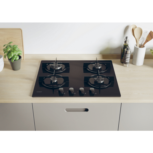 Candy CVW6BB 59.5cm Black Built-In 4 Zone Gas Hob