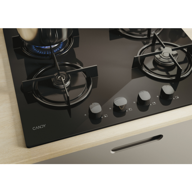 Candy CVW6BB 59.5cm Black Built-In 4 Zone Gas Hob