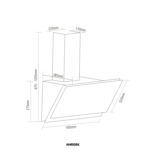 Caple AH600BK black painted steel, push button controls, 280m3/h, W 600mm, C energy,filter CAP60CF