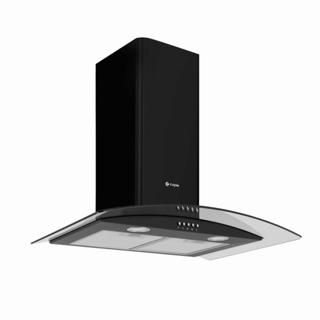 Caple CGC711BK black with clear glass, push button controls, 456m3/h, W 700mm, C energy, filter CAP7