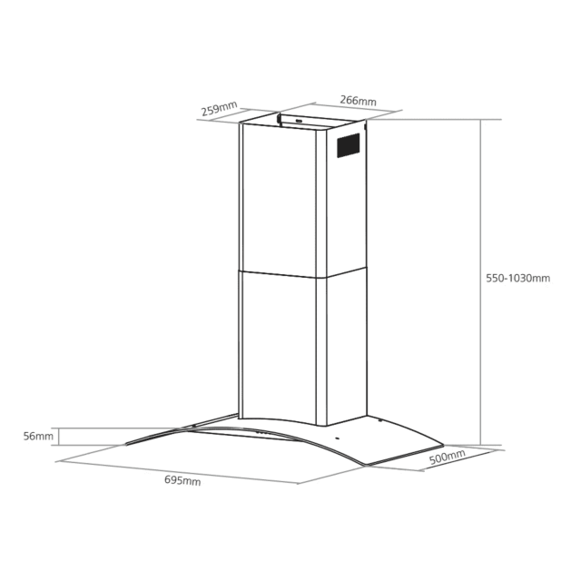 Caple CGC711SS stainless steel and glass, push button controls, 456m3/h, W 700mm, C energy, filter C