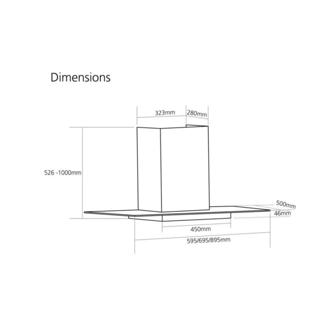 Caple FGC920 stainless steel and glass, push button controls, LED lights, 580m3/h, W 900mm, D energy
