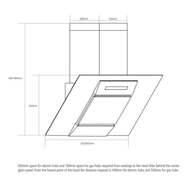 Caple SP912SS Spirit, stainless steel and glass, touch controls, 612m3/h, W 900mm, A energy, filter 