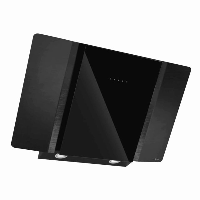 Caple ZEL900 Zella, black glass with aluminium, illuminated LED touch controls, 612m3/h, W 900mm, A 
