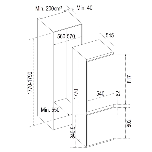 Cata FFBIS5050E 54cm Built-In 50/50 Fridge Freezer