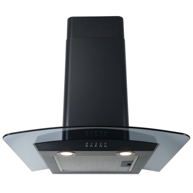 CDA ECP62BL Curved glass extractor, Ducted/re-circulating, LED lights, black