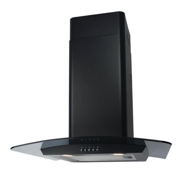CDA ECP62BL Curved glass extractor, Ducted/re-circulating, LED lights, black