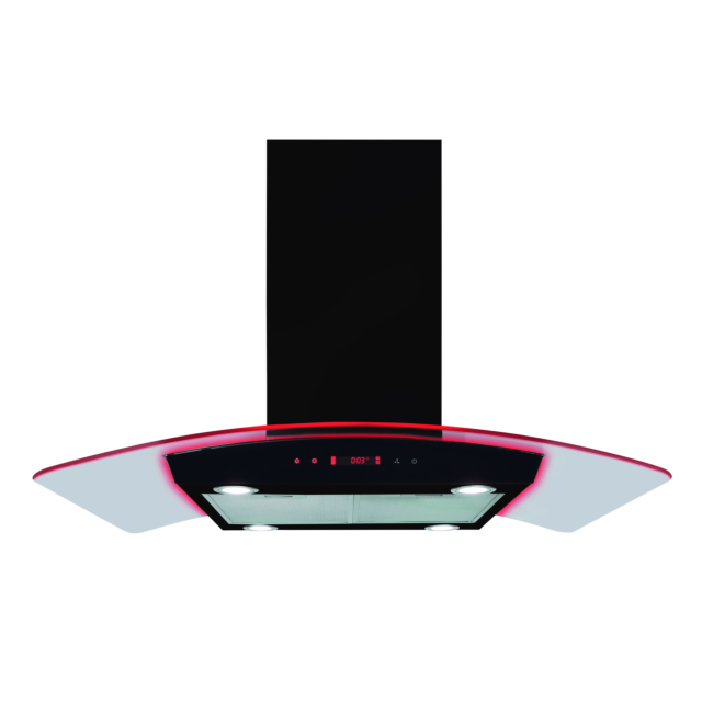 CDA EKPK90BL Curved glass island extractor with edge lighting, 3 colours, TC, black