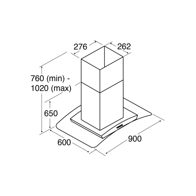 CDA EKPK90BL Curved glass island extractor with edge lighting, 3 colours, TC, black