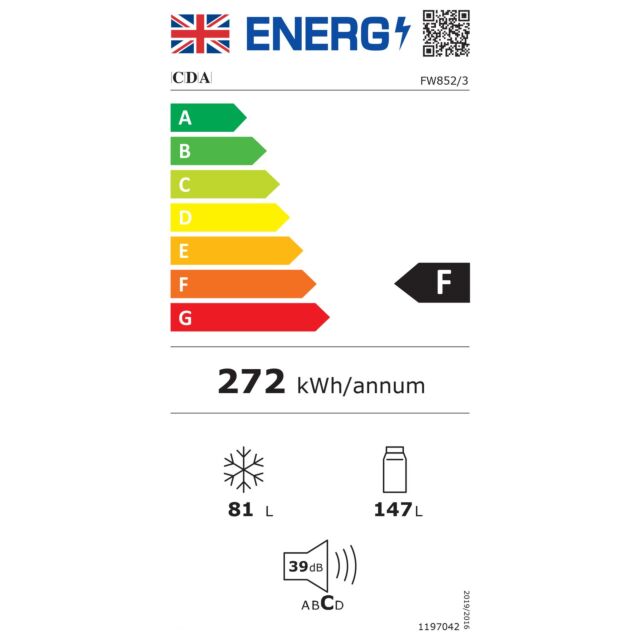 CDA FW852 Int 50/50 fridge freezer, energy rating: A+, fast freeze, RD