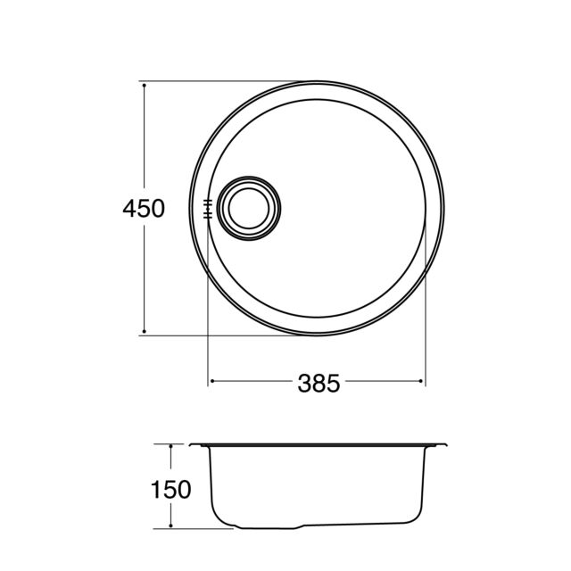 CDA KR21SS SS single round bowl sink, fits in 450mm base 