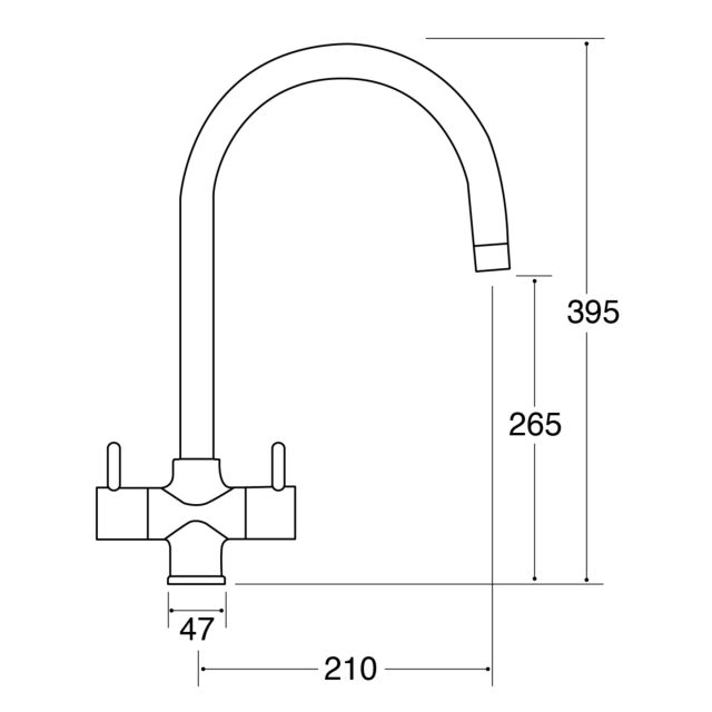 CDA TC55CH Monobloc tap with swan neck spout, dual flow, chrome