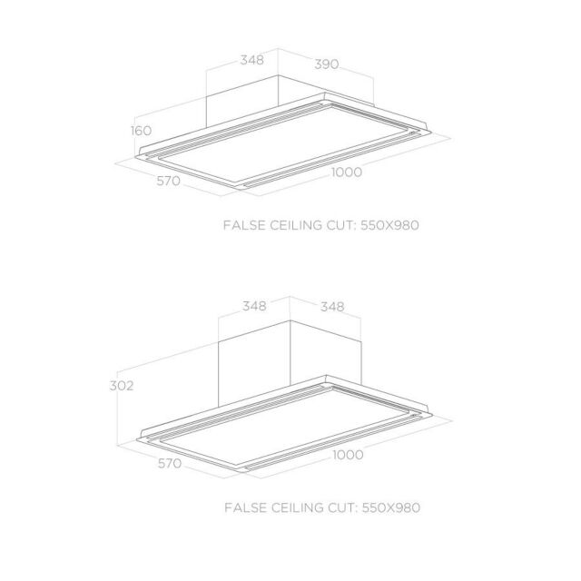 Elica HILIGHT-GLS-RM Hilight Integrated White Glass Duct-Out/Re-Circulating Ceiling Hood With Led St