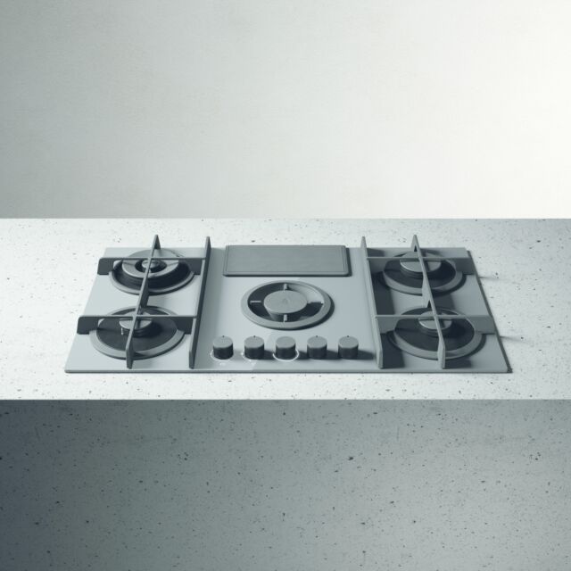 Elica NT-FLAME-GR-RC Flame Gas Grey Hood And Cooktop With 4 Gas Burners, Integrated Extractor And Ea