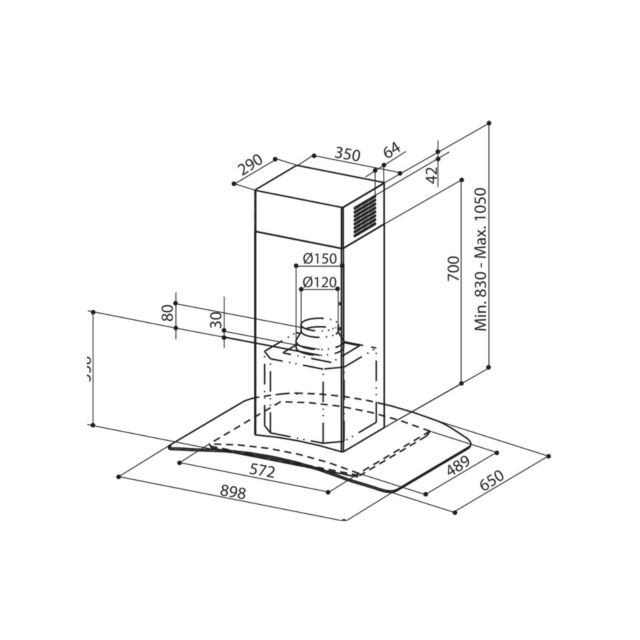 Faber 110.0157.074 Tratto Isola ( S/Steel / Glass 900mm )