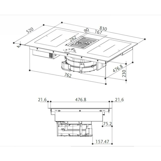 Faber 340.0577.694 Galileo Smart BK (Black Glass, 83cm x 52cm)