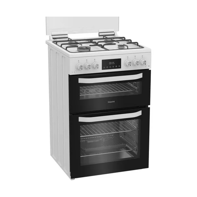 Hotpoint HDG6GDCW 60cm Double Gas Cooker with Glass Lid