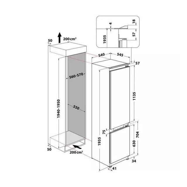 Hotpoint HTC20T321 54cm 70/30 Total No Frost Integrated Fridge Freezer - Sliding Hinge