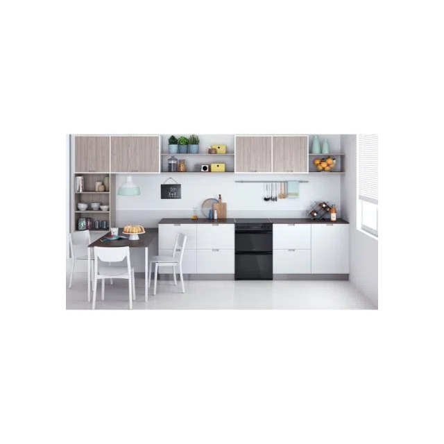 Indesit ID67V9KMBUK 60cm Double Oven Electric Cooker with Ceramic Hob - Black