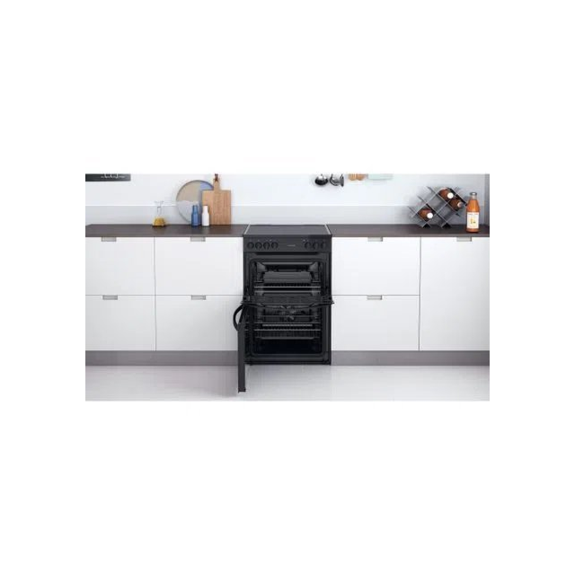 Indesit ID67V9KMBUK 60cm Double Oven Electric Cooker with Ceramic Hob - Black