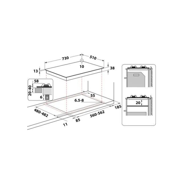 Indesit THP751PIXI 73cm Gas Hob - Stainless Steel
