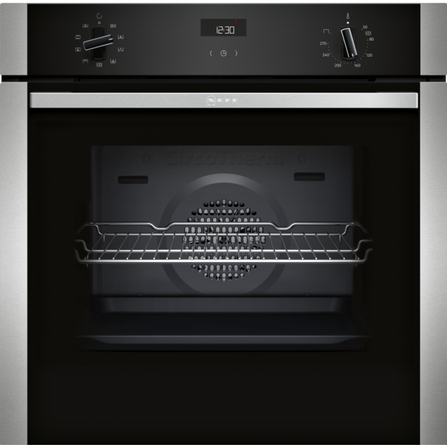 Neff B1ACE4HN0B 59.4Cm Built In Black And Steel Electric Circotherm Single Oven With 71L Capacity An